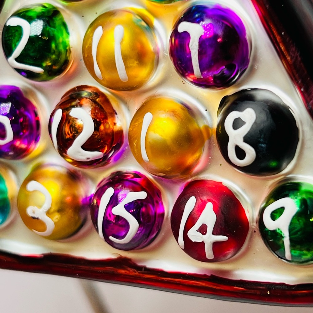 Rack of Billiard Balls Christmas Glass Ornament Pool Table Game Eight Ball - Picture 5 of 8